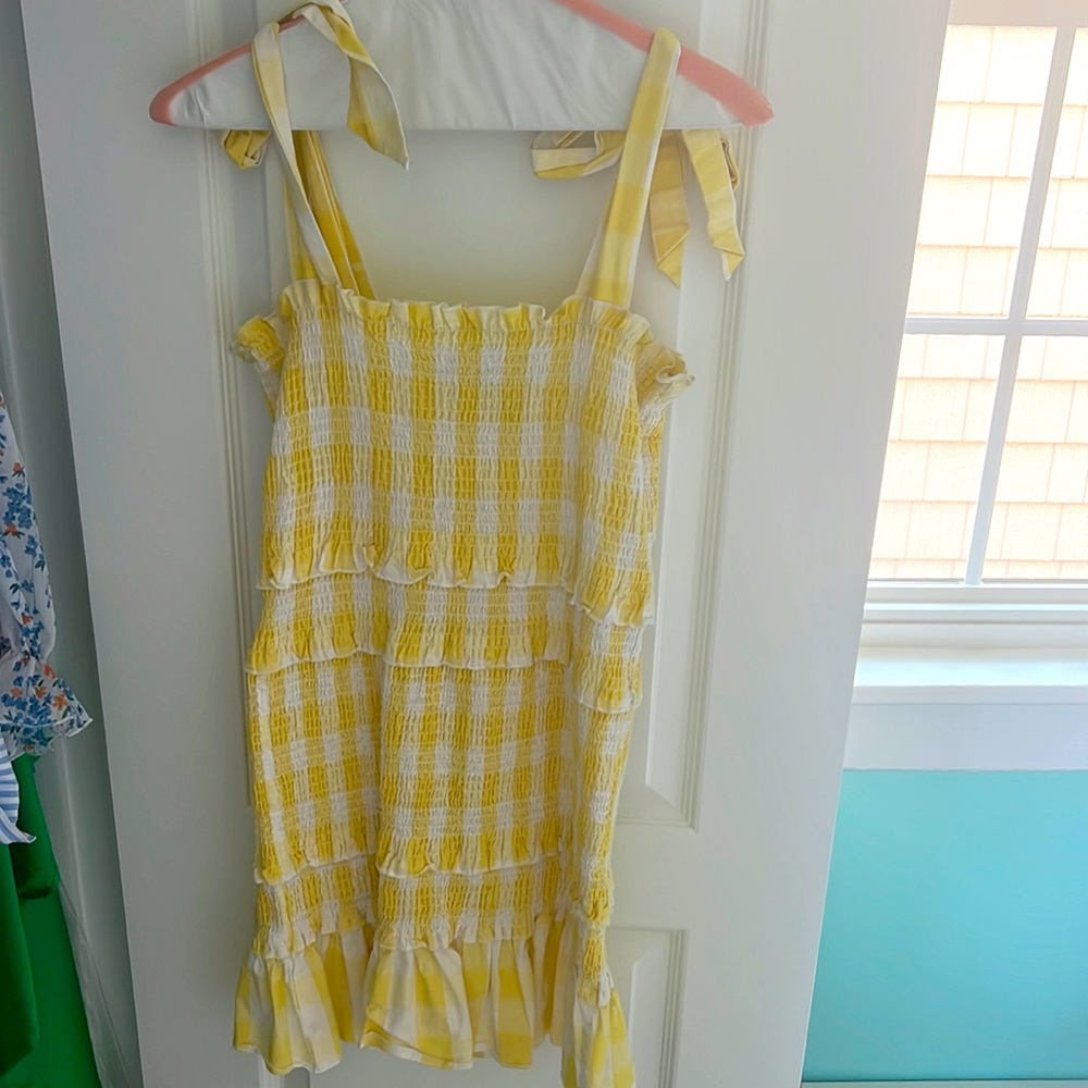 Yellow and white gingham body con dress
